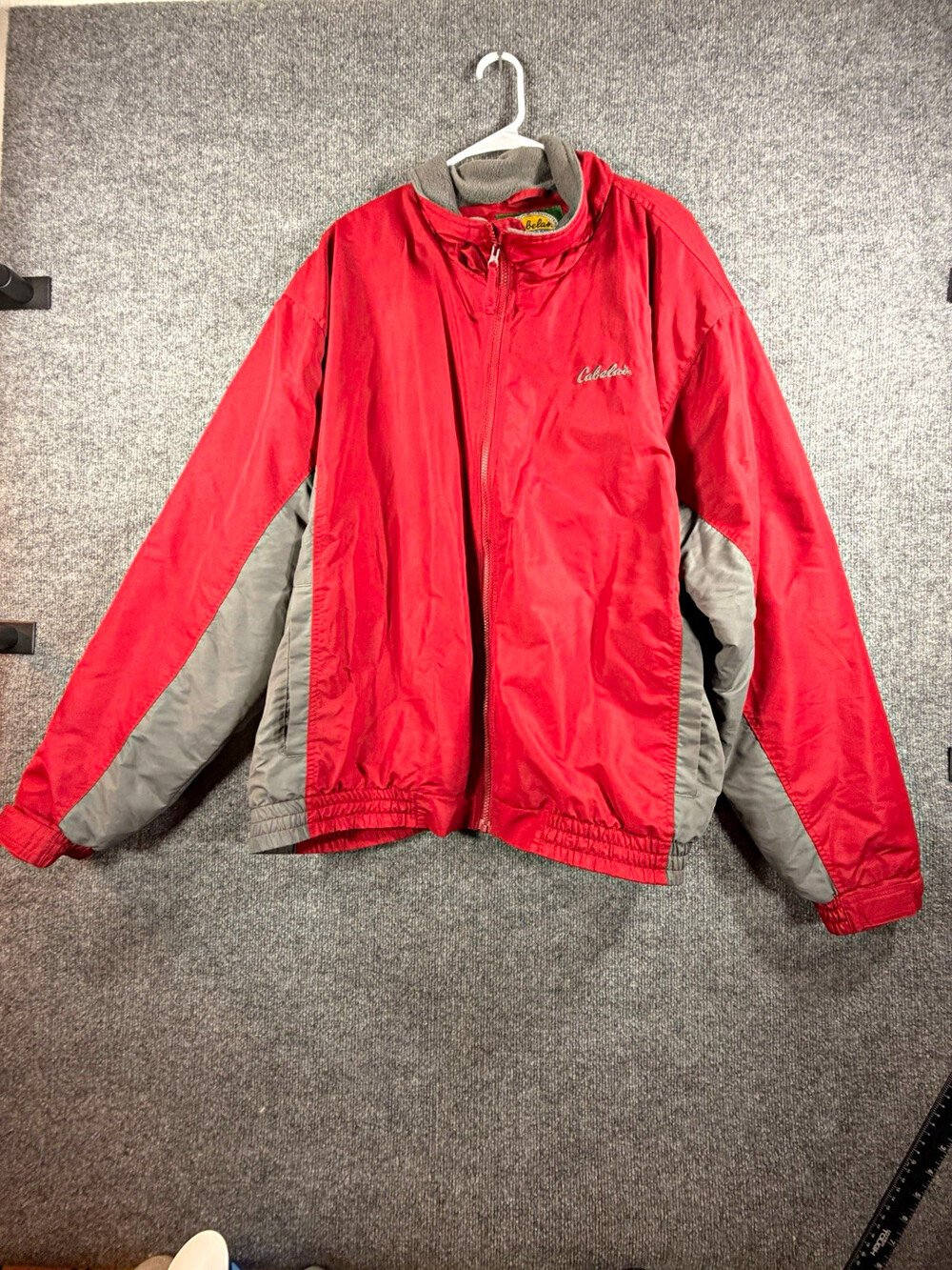 Cabela’s Outdoor Gear Men’s 2XL Red/Gray Full Zip Fleece Jacket Stand Collar